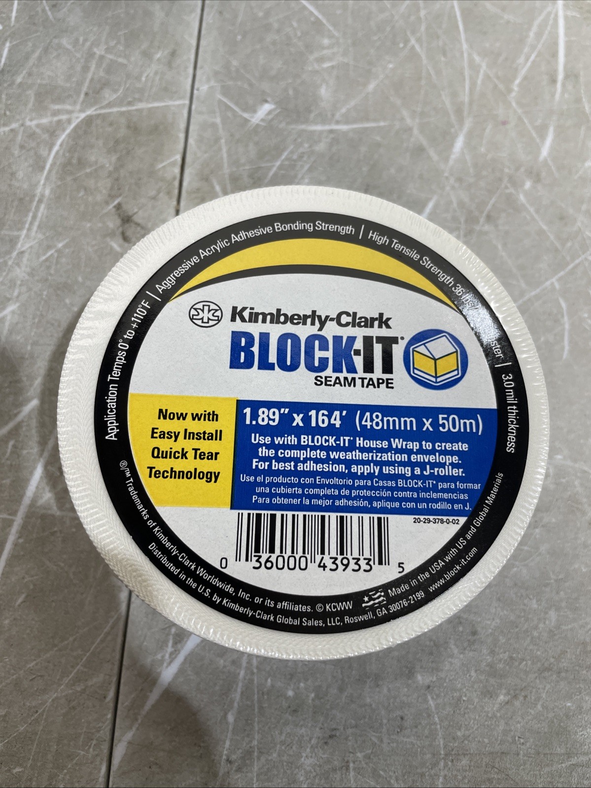 12 Kimberly-Clark Block-It Seam Tape 1.89″ x 164′ White Building Wrap Tape 43933