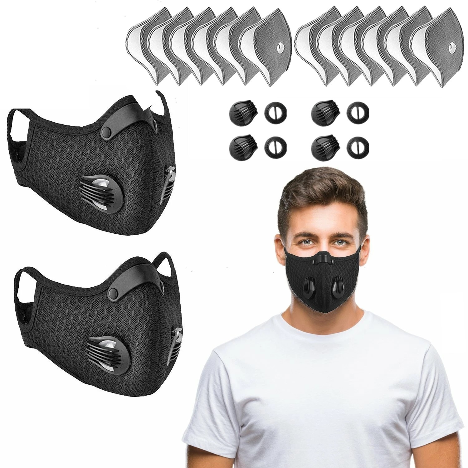 2x Half Face Cover Respirator Reusable Face Mask Bike Sports Worksite Facepiece