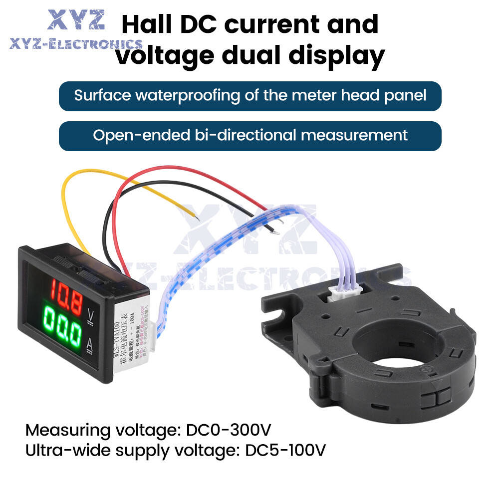 DC0-300V 50/100/200/400A Digital Current Voltage Meter Hall Ammeter Voltmeter
