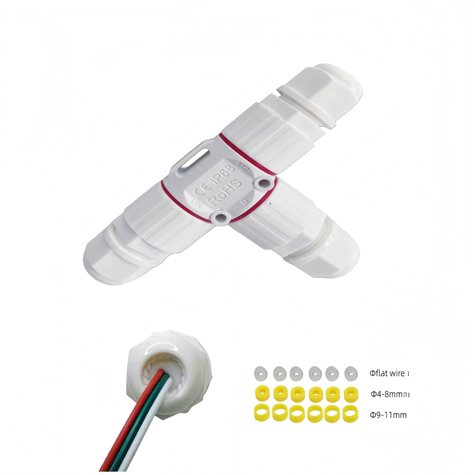 T-Type Waterproof Cable Connectors 3 Way IP68 Rated 450V 24A – for Outdoor LED
