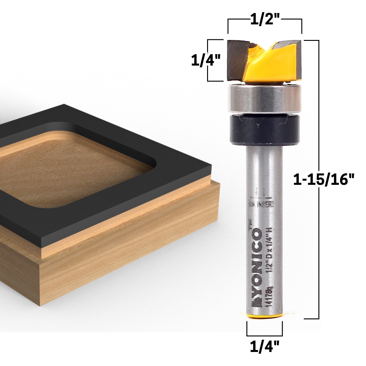4 Bit 1/2″ Diameter Flush Trim Template Router Bit Set 1/4″ Shank Yonico 14422q