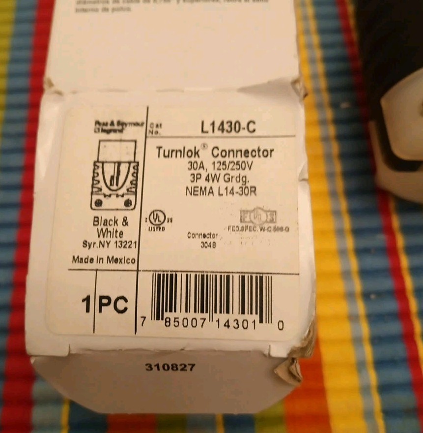 Pass & Seymour Turnlok Connector L1430-C 30A, 125-250V New Open Box