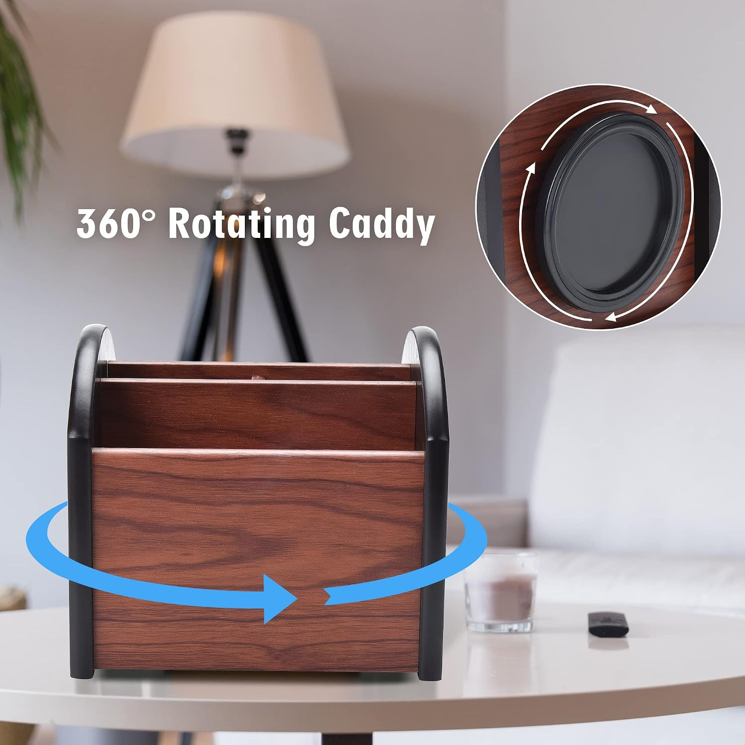 Wooden Desk Organizer, 4 Compartment Revolving Wood Desktop Organizer Office Sup