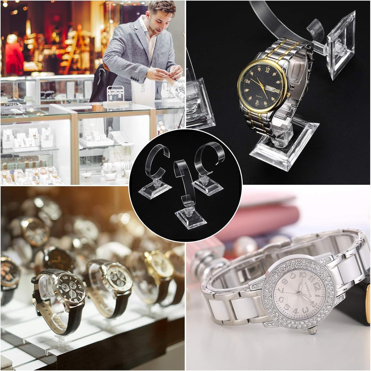10 Pcs Watch Display Stand Holder, 4 inch/3.5 inch Clear Plastic Watch Display