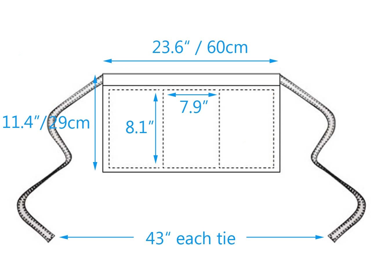 BOHARERS Waist Apron with 3 Pockets – Black Waitress One Size, B-2 Pack