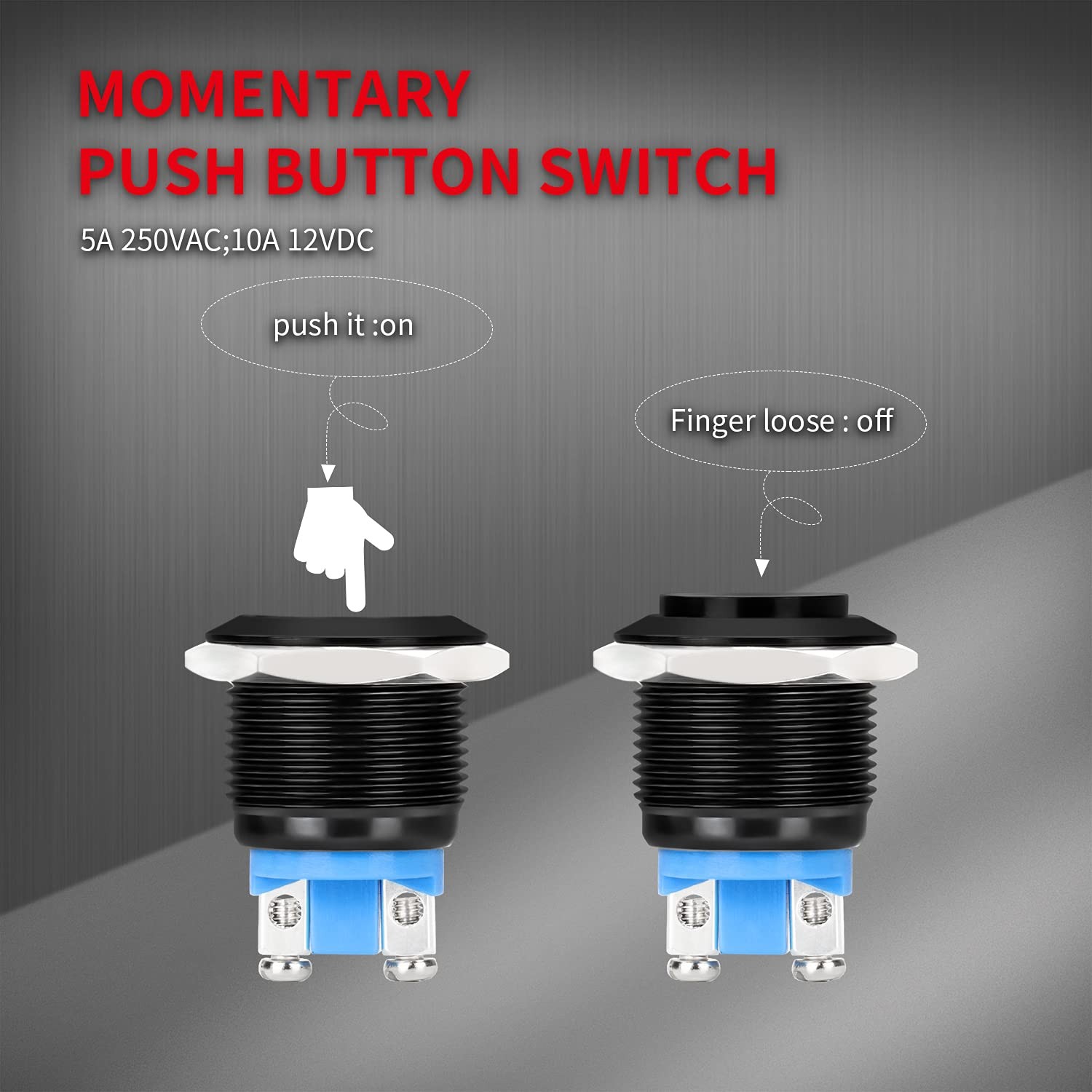 Interruptor De Boton De Bocina Momentaneo De 12 V, Metal Negro, Resistente A…