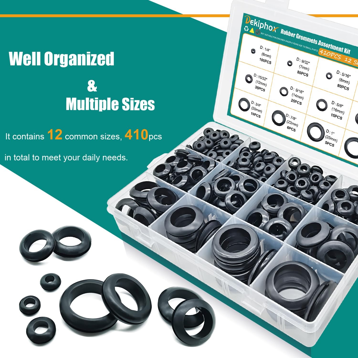 410 PCS Rubber Grommets kit for Wiring, 12 Sizes Hollow Firewall Grommet Hole…