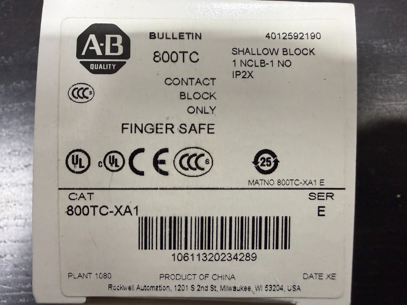 AB 800TC-XA1 1NCLB, 1NO – ITEM#663, NEW IN BOX