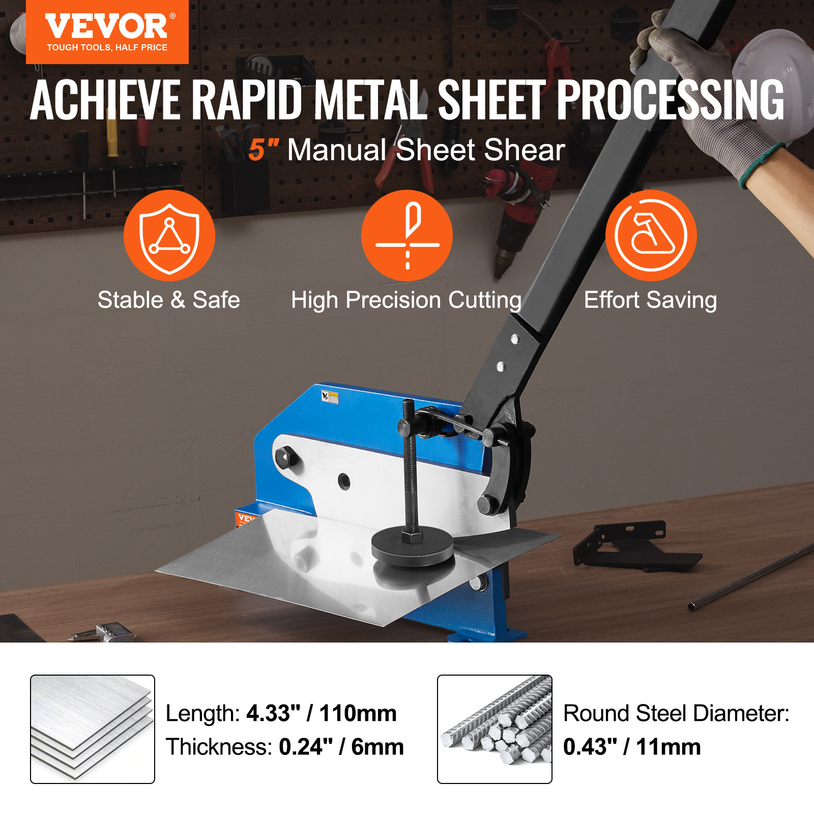 VEVOR 5″ Manual Hand Plate Shear Benchtop Cutter Metal Sheet Processing Q235