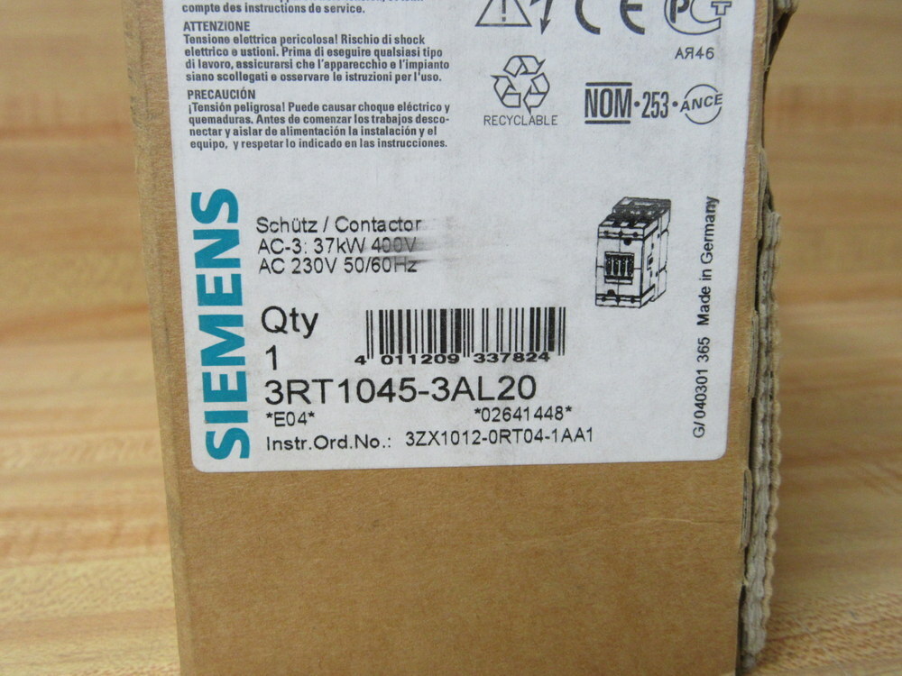 Siemens 3RT1045-3AL20 Contactor 3RT10453AL20