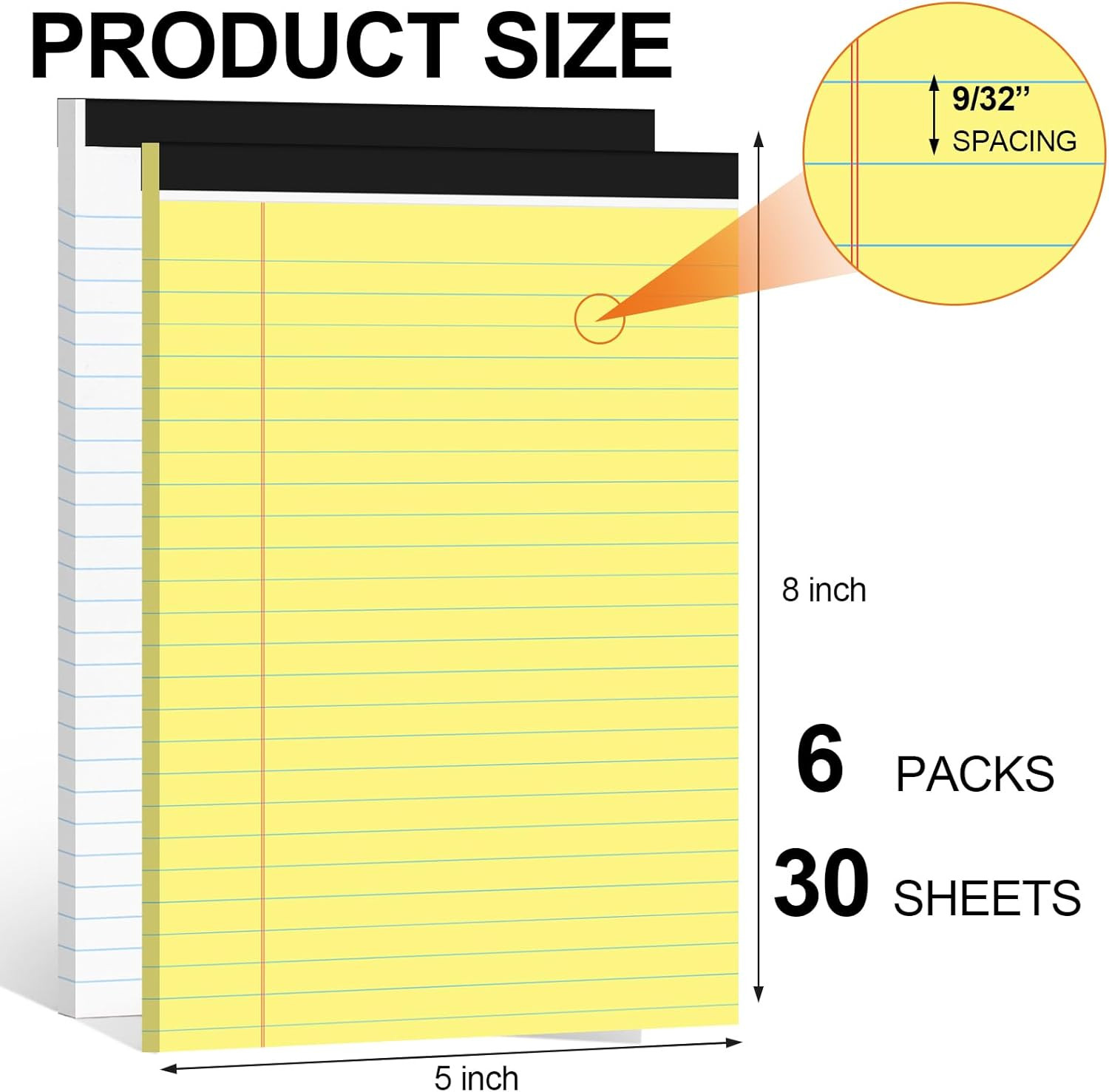 6 PCS Small Legal Pads 5X8 Yellow and White, Narrow Ruled Small Note Pads, Micro
