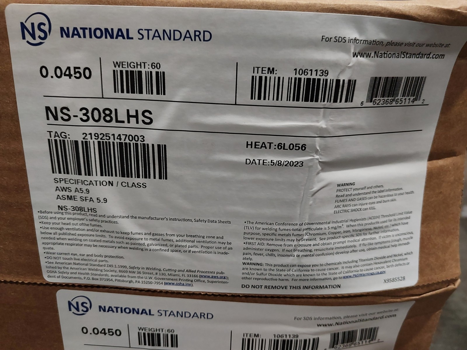 National Standard Satin Glide .045 308LHS 60 lb Spool Stainless Weld Wire NEW