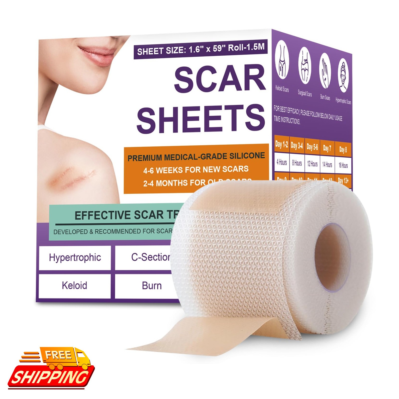 Medical Grade Silicone Scar Tape 1.6″x59″ Reusable Roll Free Shipping