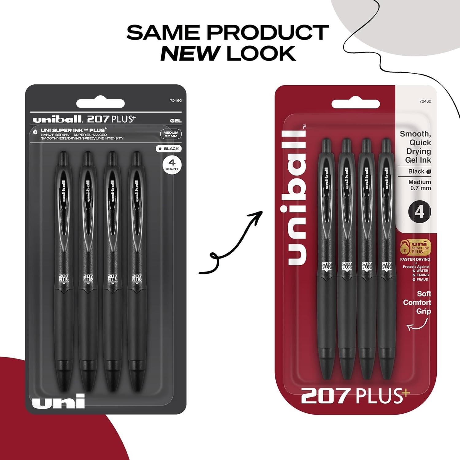 Uniball Signo 207+ Gel Pen 4 Pack 0.7mm Medium Black Pens Gel Ink Pens Office