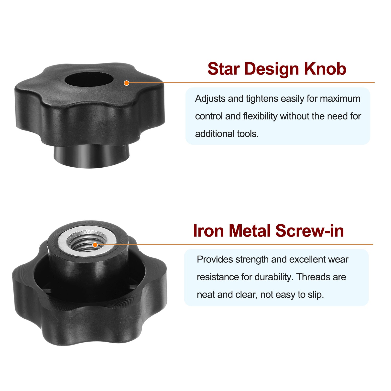 4 Pcs M12 Female Thread Black Star Knobs INDUSTRIAL Screw-in Clamping Handles