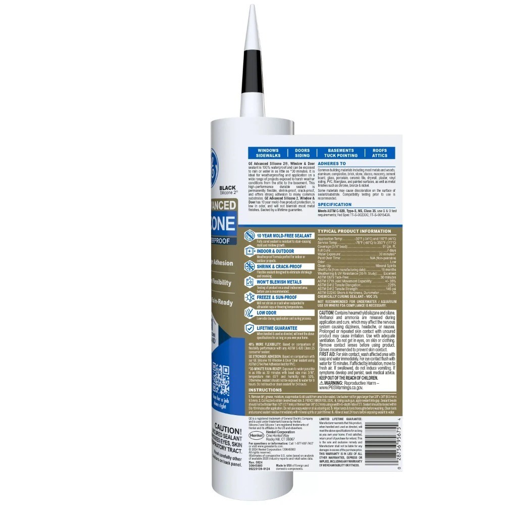 Advanced Silicone Sealant for Windows and Doors, Black, 10.1 fl oz Cartridge