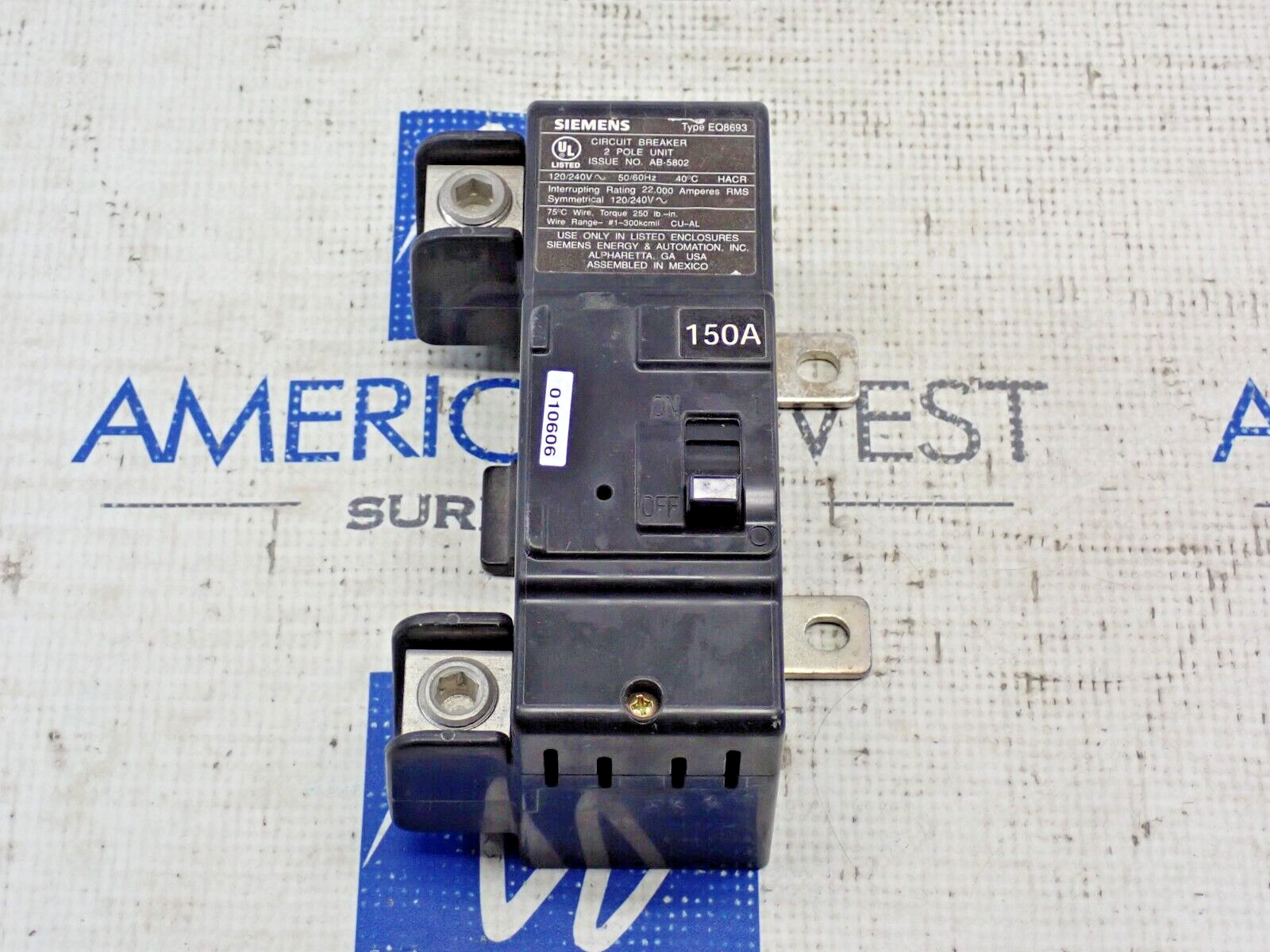 NEW – Siemens MBK150A 150 Amp 120/240 VAC 2 Pole Type EQ8693 Circuit Breaker