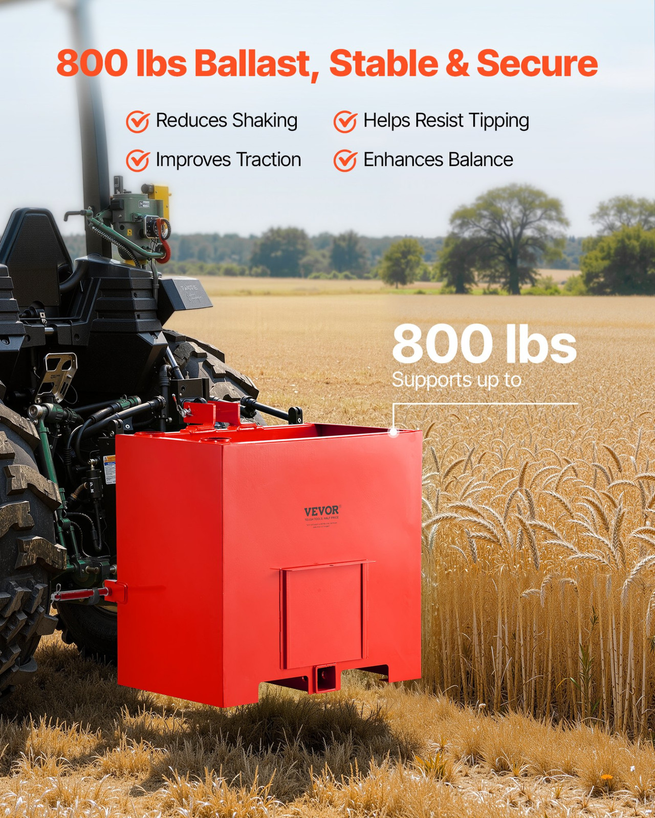 Ballast Box, 800 lbs 3 Point Category 1 Tractor Ballast Box Red