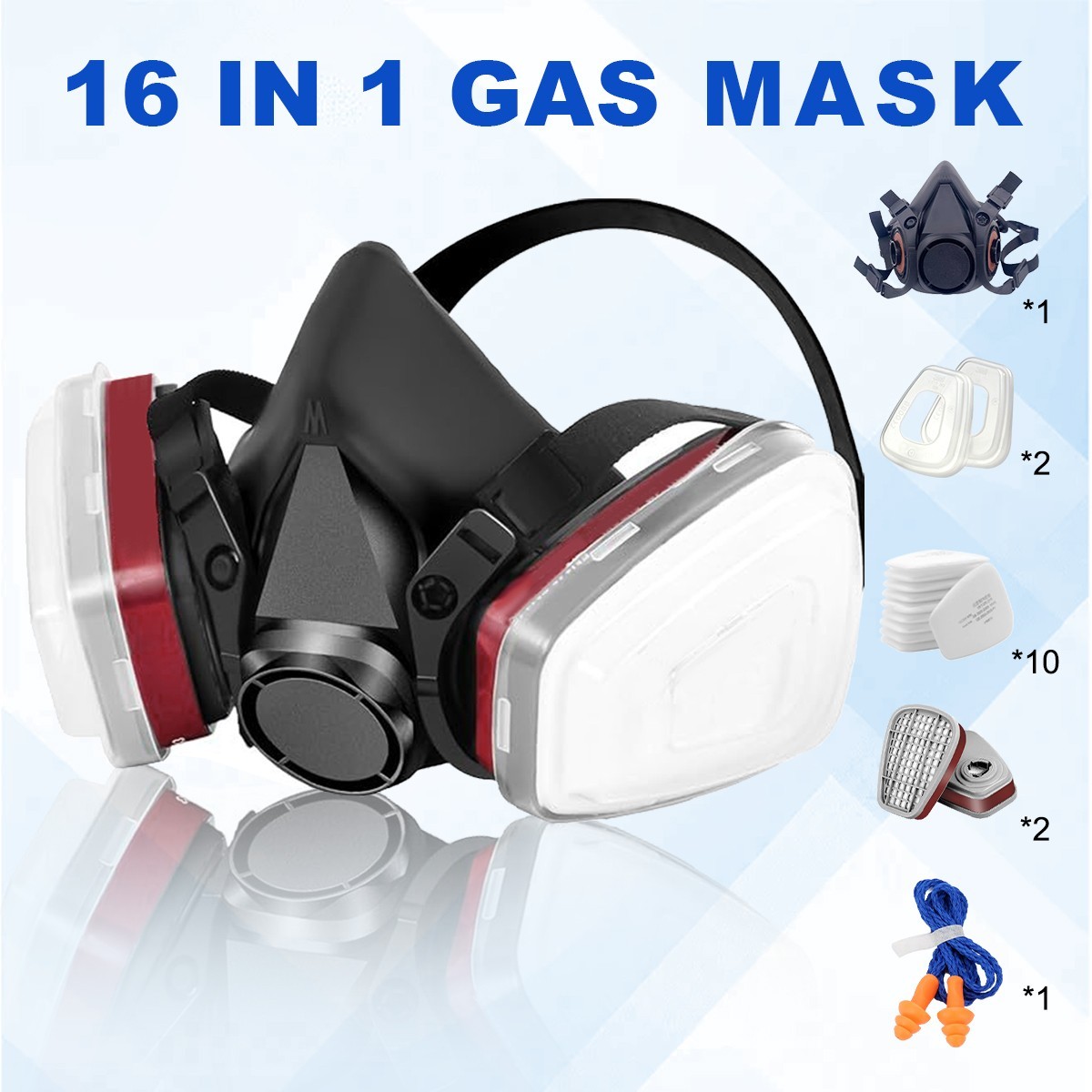 16in1 Half Face Gas Mask Respirator Safety Protect Painters Respirator for 6200