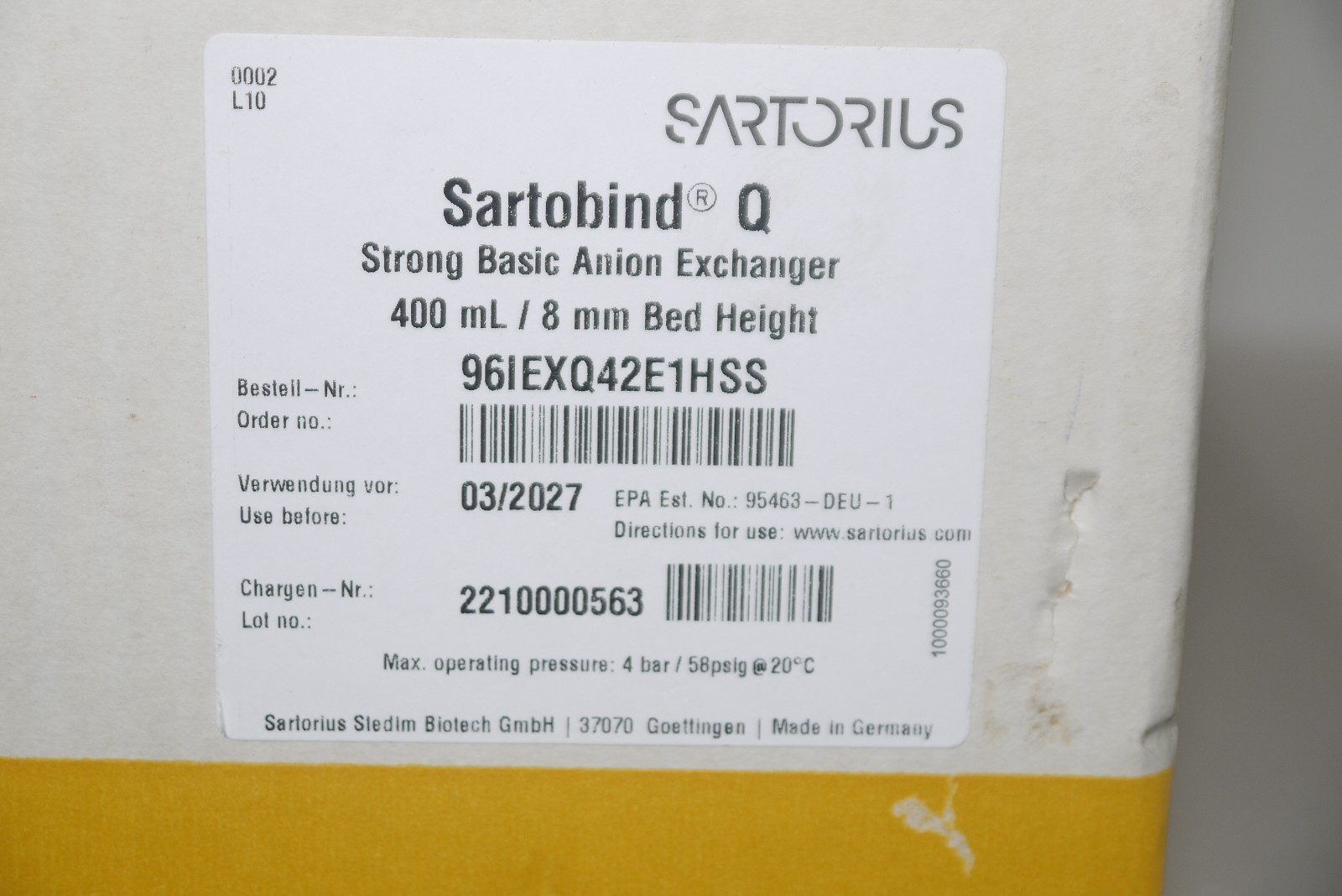 Sartorius 96IEXQ42E1HSS Sartobind Q Capsule 400mL 8mm Bed Height EXP 03/2027 New
