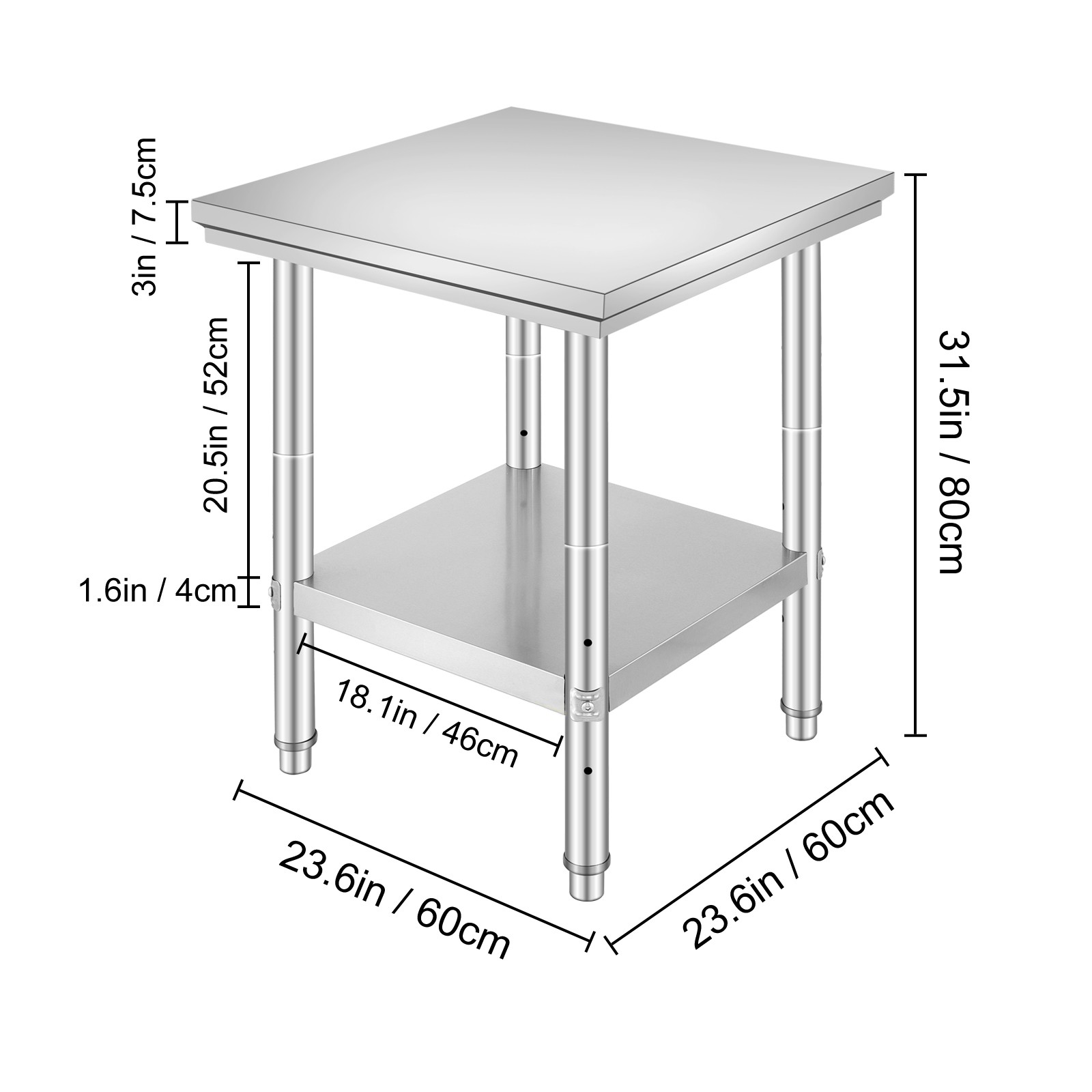 24″ x 24″ Stainless Steel Kitchen Work Table Commercial Kitchen Restaurant table