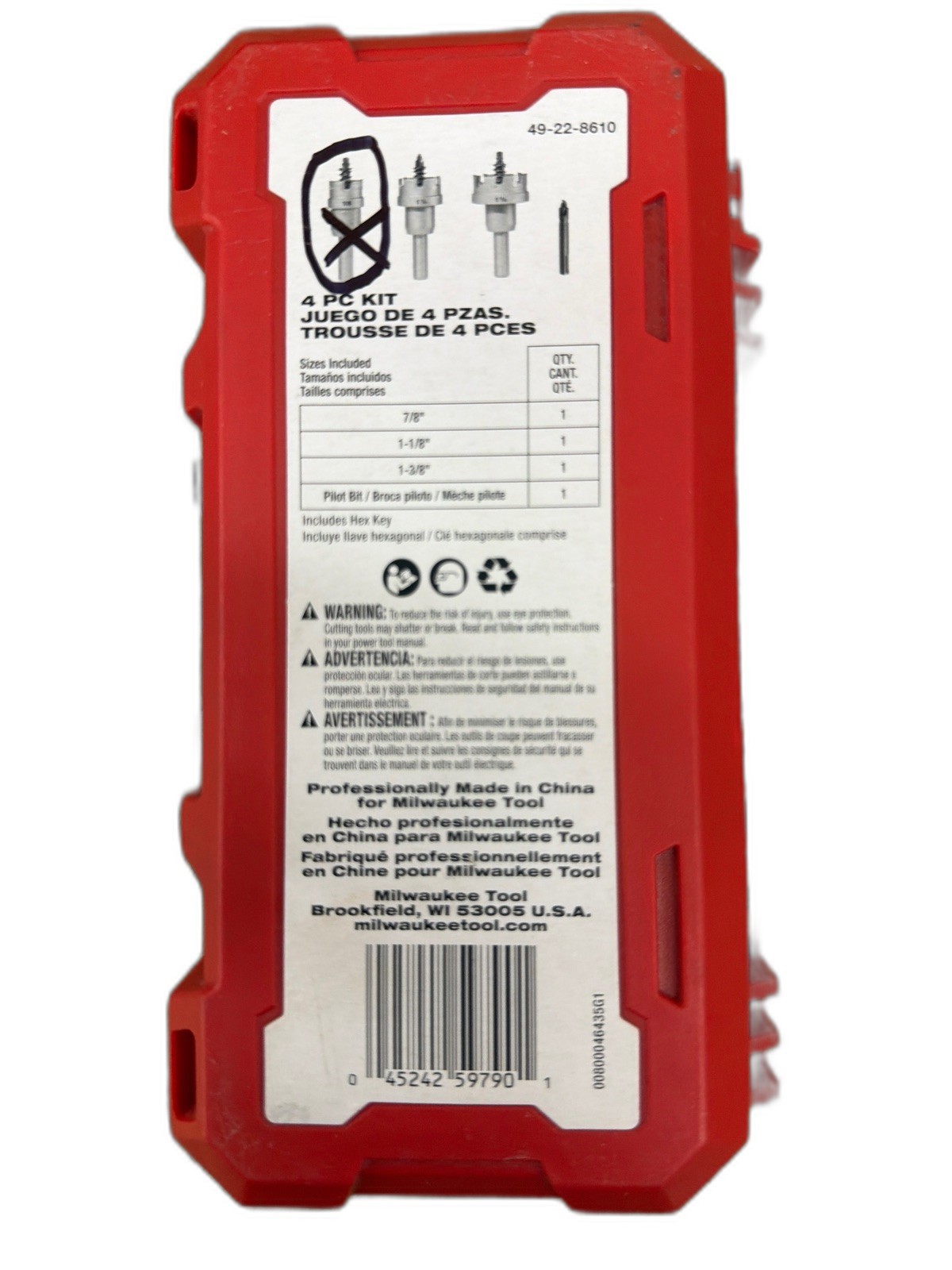 Milwaukee Carbide Hole Cutter Kit (3-Piece) MISSING 1 PIECE