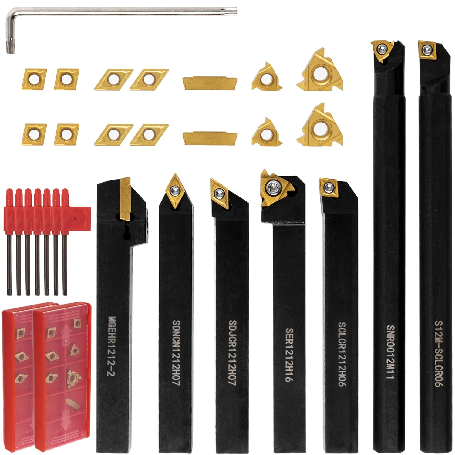 21 PCS Kit,Indexable Lathe Turning Tool,1/2″ 12Mm Shank,7Pcs Metal Lathe Cutting