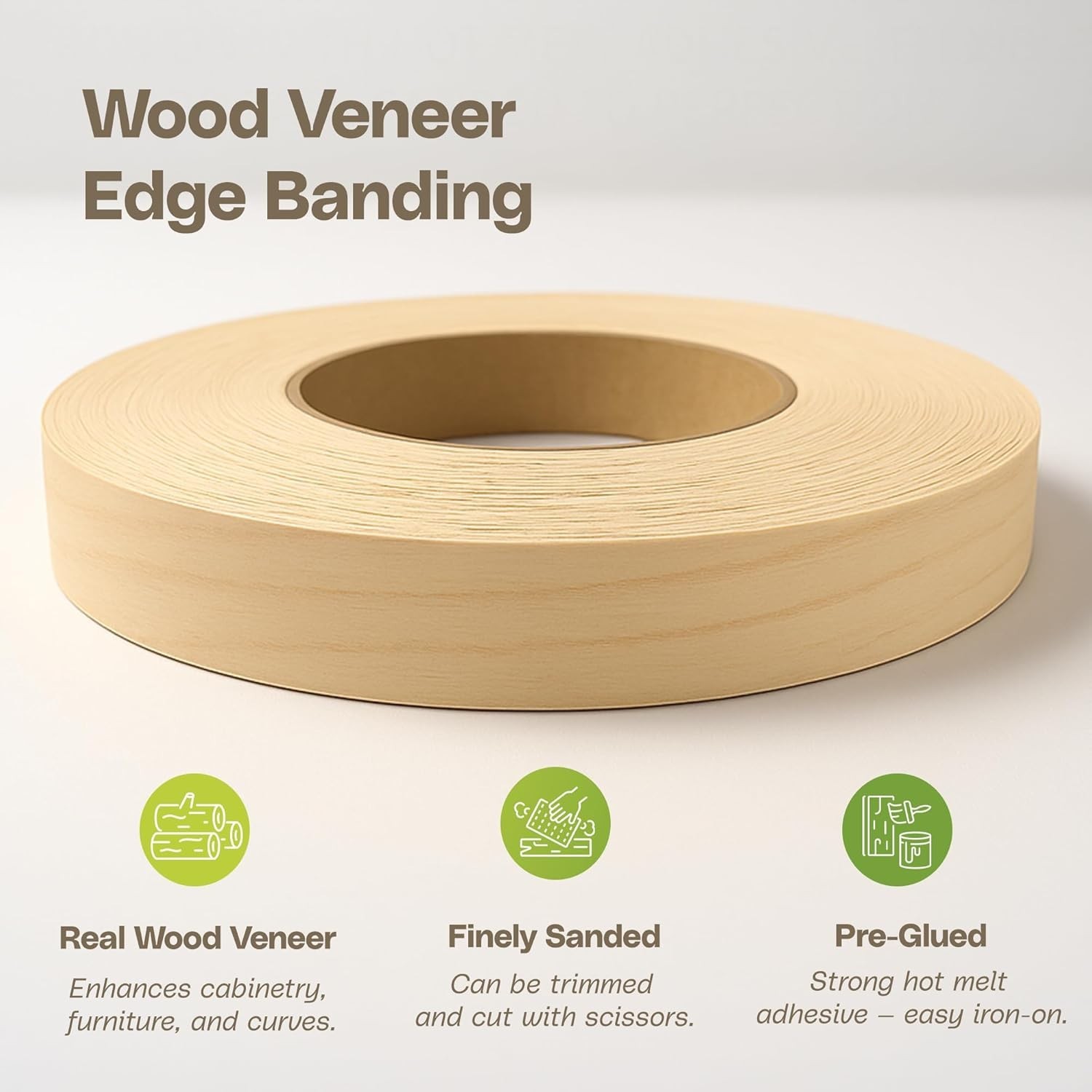 Flexible 3/4 In x 25 Ft Birch Veneer Tape – Ideal for Furniture & DIY Projects