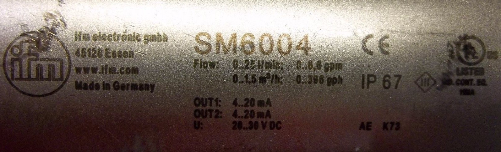 IFM ELECTRONIC GMBH SM6004 MAGNETIC FLOW METER IP 67 4..20MA 20..30VDC (OR42)