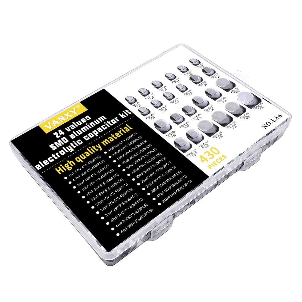 430 PCS SMD Aluminum Electrolytic Capacitors Kit, 24 Values, 1uF to 1000uF