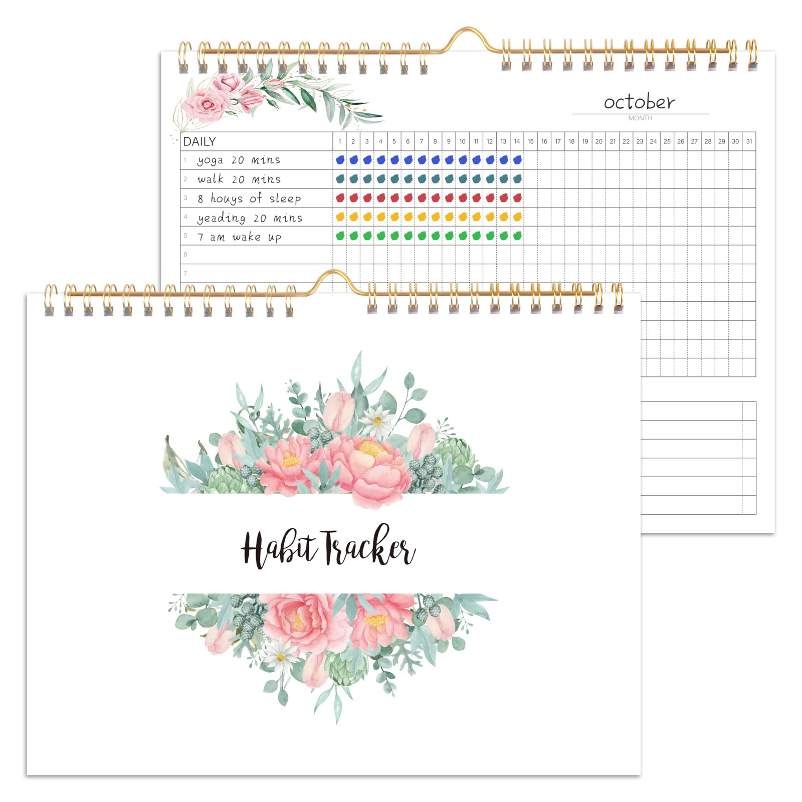 Habit Tracker Calendar- Daily, Weekly & 10 inches wide by 8 long, Red