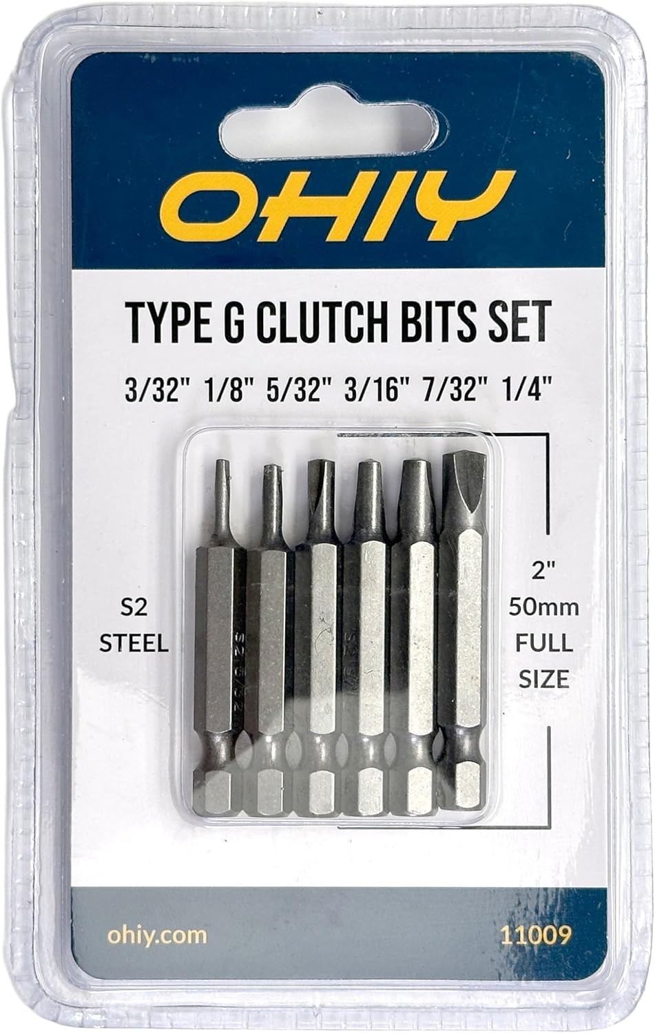 Type G Clutch Bits Set Fits Vintage American Cars, S2 Steel, 6 Sizes, 2 in Long,
