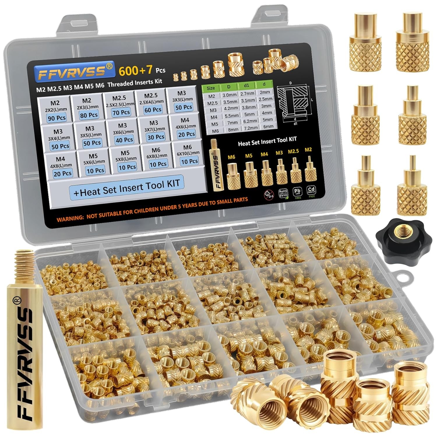 M2 M2.5 M3 M4 M5 M6 Brass Threaded Inserts Nut Kit for 3D Printing,Plastic Parts
