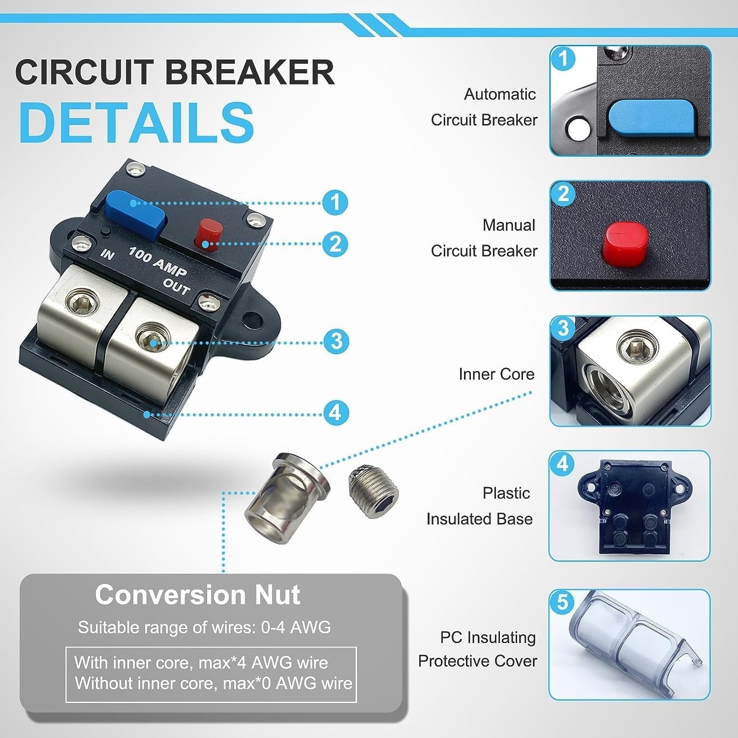 Waterproof Car Circuit Breaker Fuse Reset 30-300 Amp 12V-32V DC Car Boat Auto