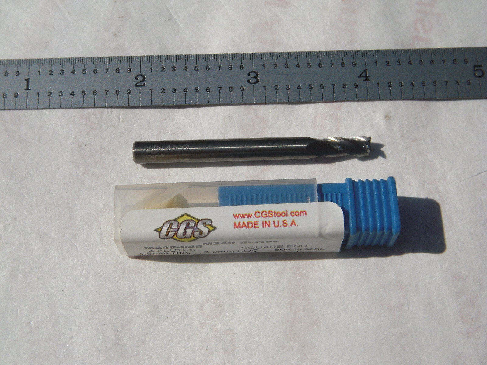 NEW CGS USA 4.5MM DIA. X 9.5MM LOC X 50MM OAL C.C. 4FL. CARBIDE SQUARE ENDMILL