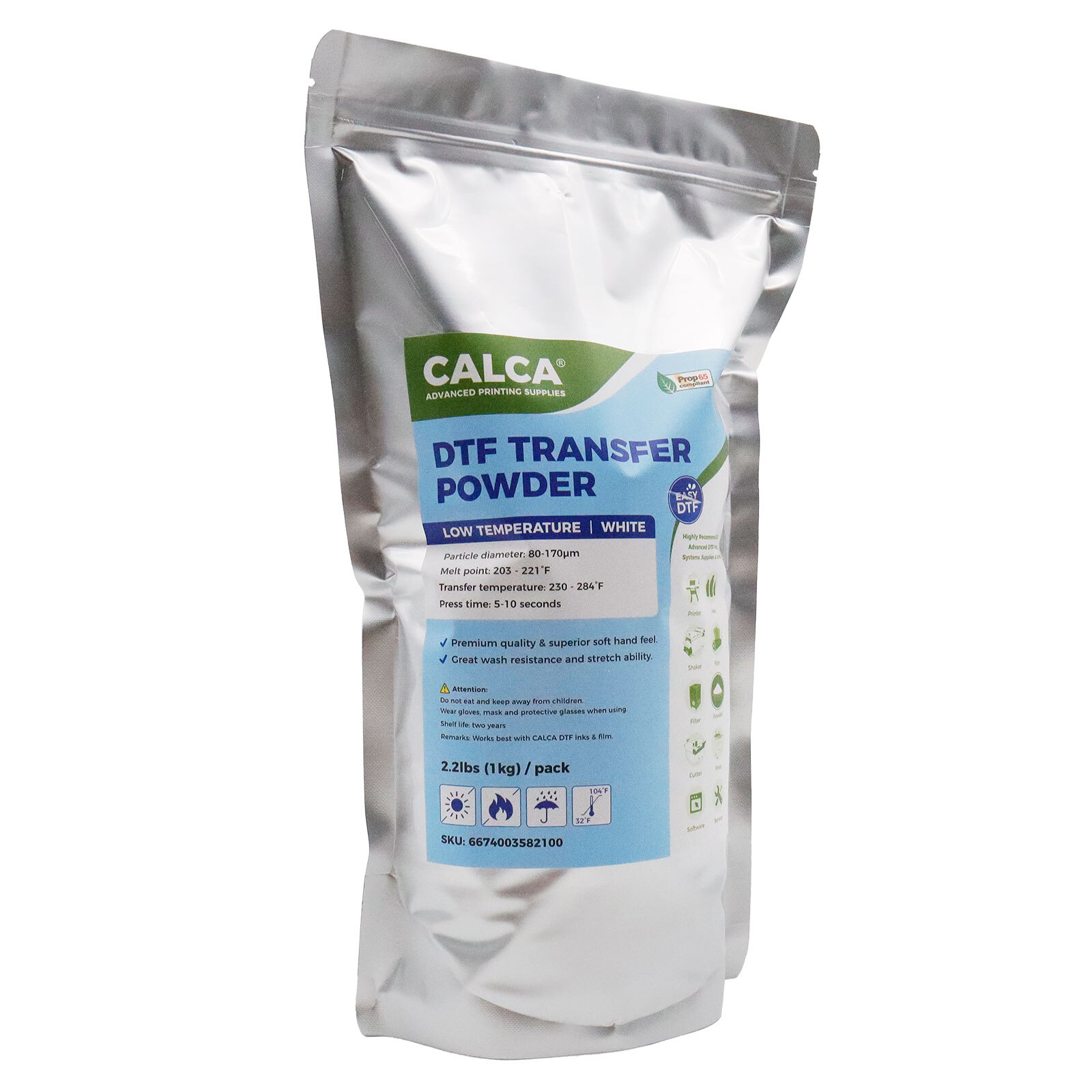 CALCA TPU DTF Powder for DTF Printer(2.2lbs, 1kg, Fine,Low Temperature, White)