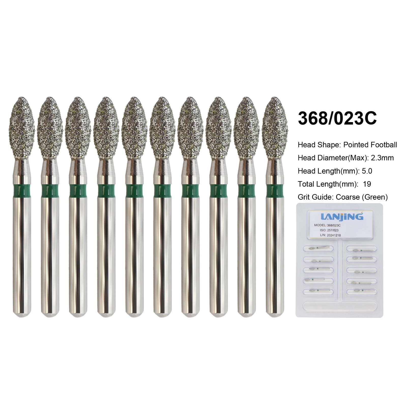 Dental Diamond Bur FG Round End Taper Football Flame Pear Coarse Fine High Speed