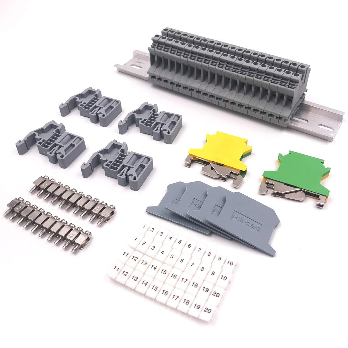 DIN Rail Terminal Block Kit with Rail and Accessories