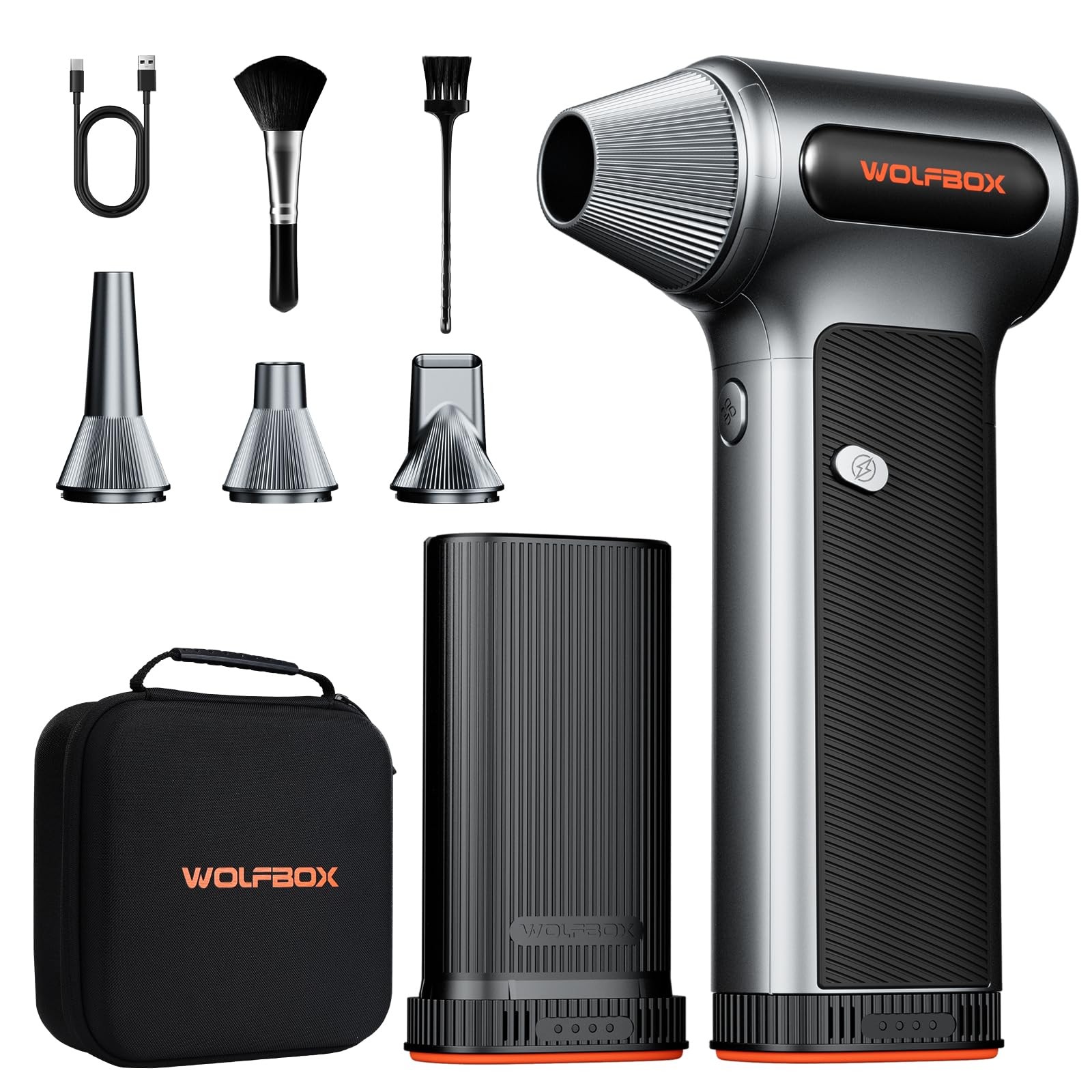 WOLFBOX MF200-2PK Compressed Air Duster, 2 Deluxe Kit (2 Batteries + Case)