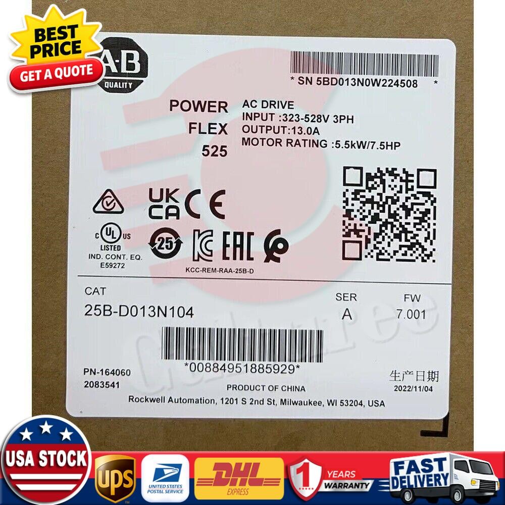 2022 Allen-Bradley PowerFlex 525 AB 25B-D013N104 AC Drive US Free Tax