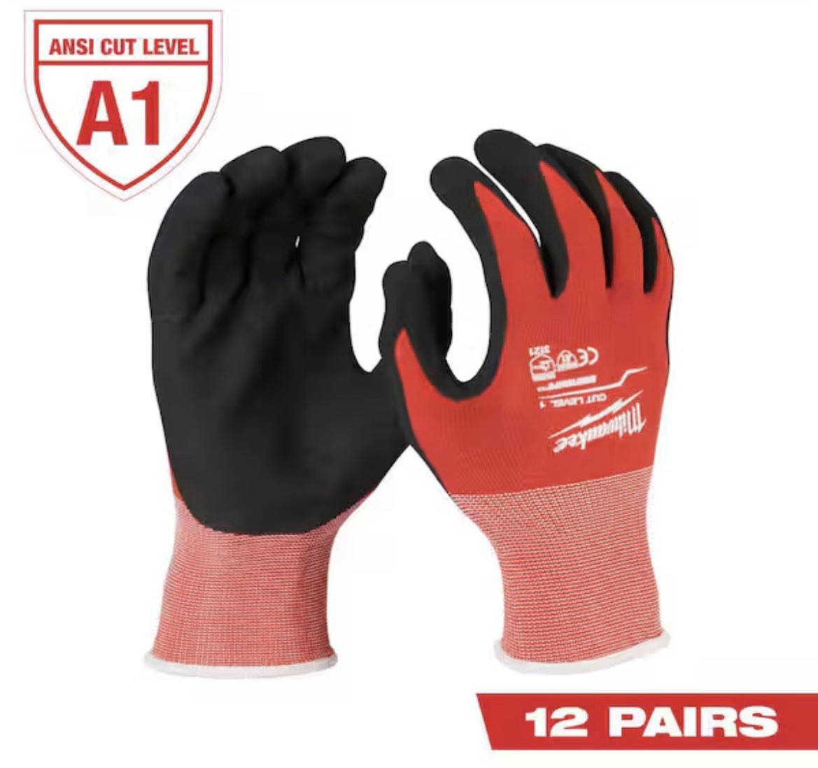 Pack of 12 Milwaukee Nitrile XL Nylon Dipped Work Gloves- Red/Black, 48-22-8903D