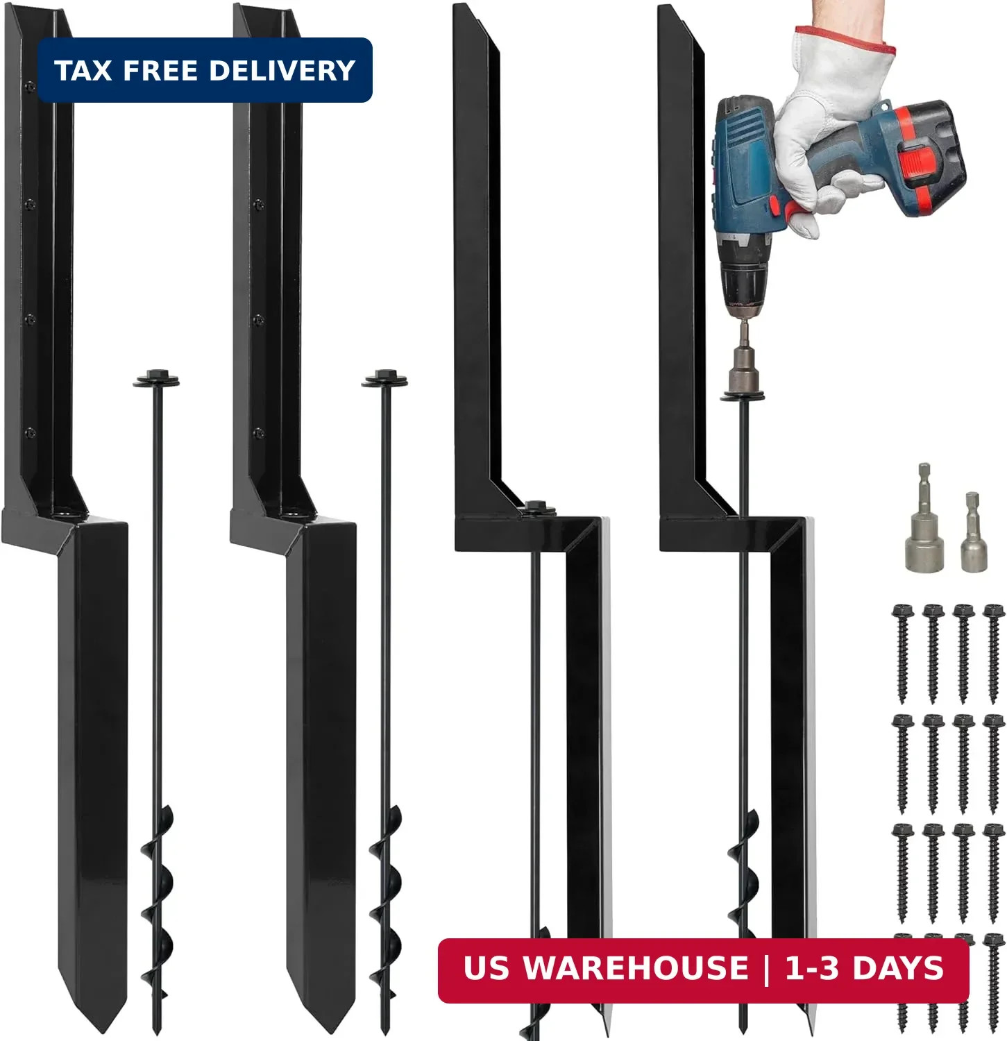 LADECH Heavy Duty Steel Fence Post Repair Stakes with Ground Anchor Screw in, Fi