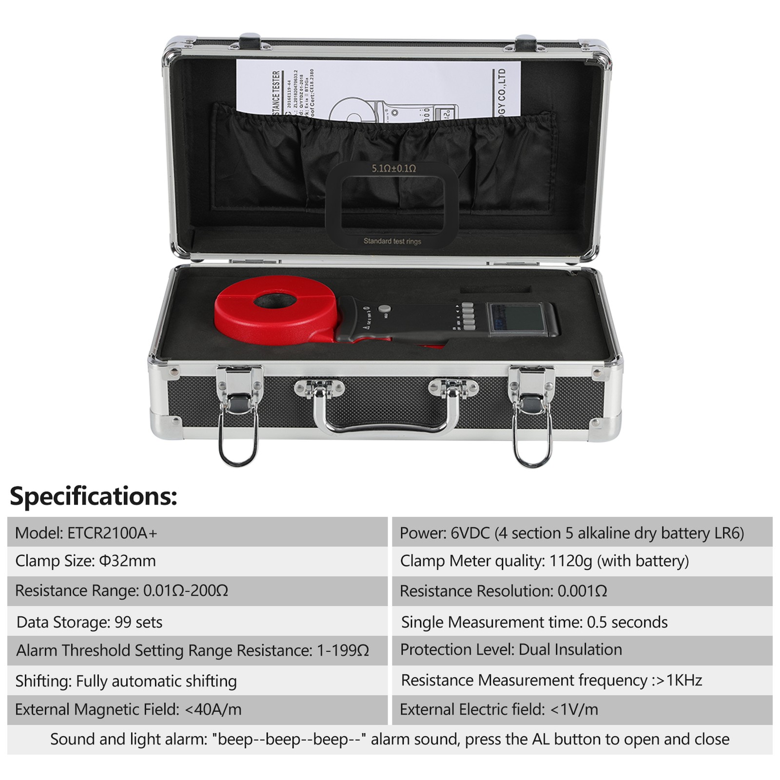 ETCR2100A+ Digital Clamp On Ground Earth Resistance Tester Meter 0.01-200Ω