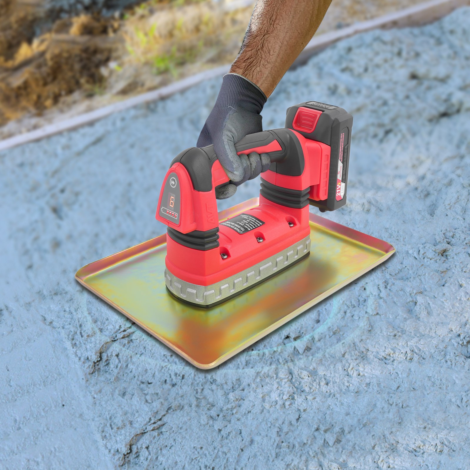 Cordless Concrete Flat Plate Vibrator – Lightweight & Efficient Troweling Tool.