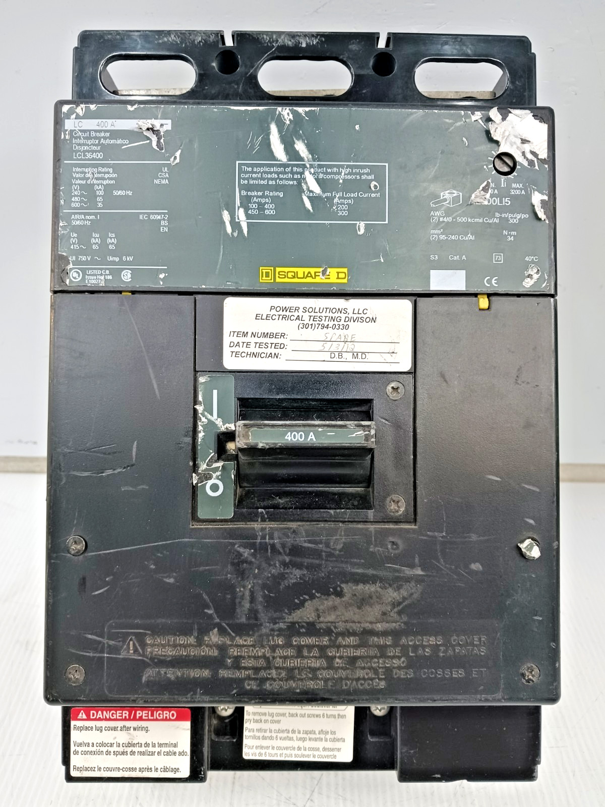Square D 400 Amp Circuit Breaker 3 Pole 600 VAC LCL36400