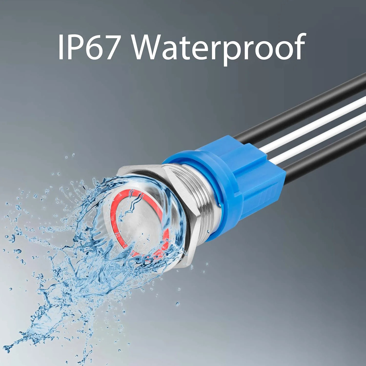 LED Latching Push Button Switch, Stainless Steel, IP67 Waterproof 5-24V 20A 1NO,