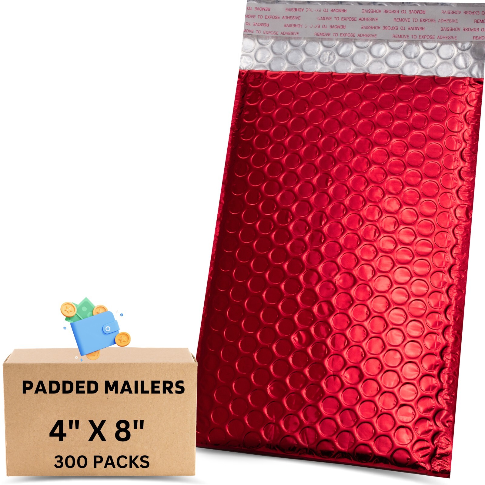 kettleband Size 4″ X 8″ 300 Pack-Metallic Bubble Mailers 7 Colors option #000