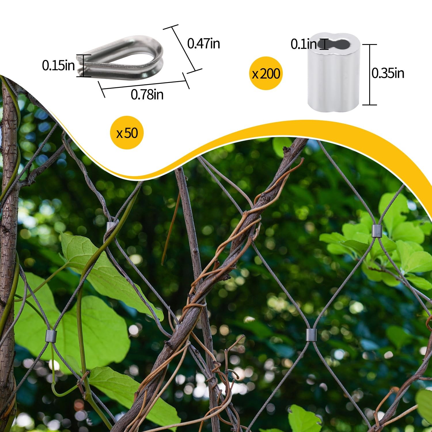 Wire Rope Set, 328ft 1/16″ Wire Rope Cable with 200pcs Crimping Sleeves 50pcs…