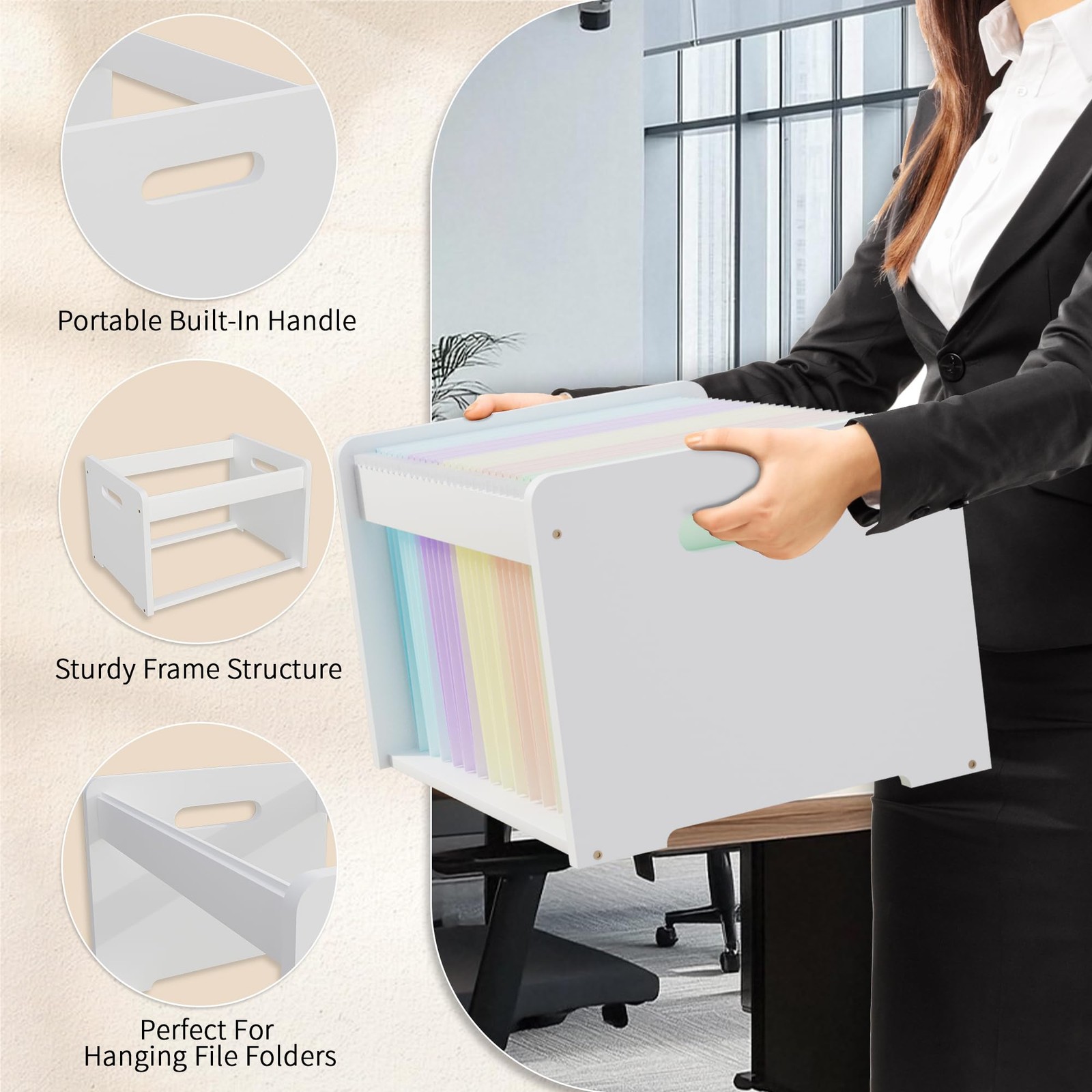 LONTAI Bamboo Hanging File Organizer, Wood Desk 1 Pack-Classic, White
