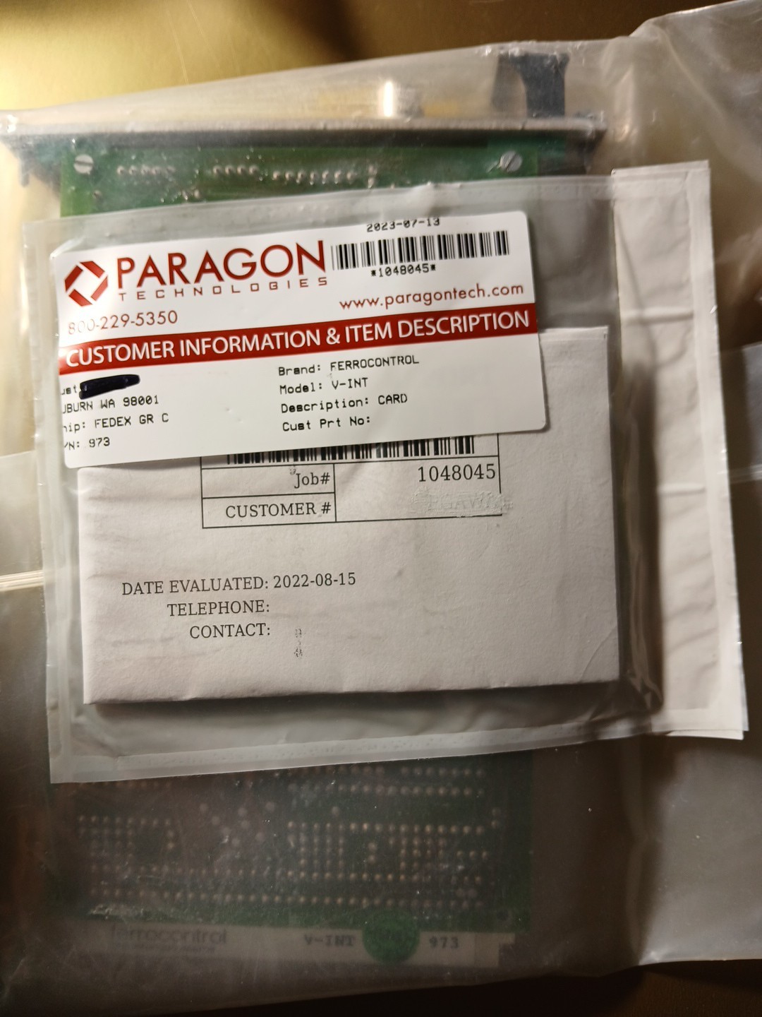 ferrocontrol Steuerungssysteme V-INT card (Used + Tested) Test Report Provided